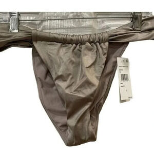 Good American 2 Medium Shine Ruched Bikini Bottom Swim Bottom Mink Taupe NWT